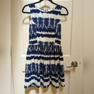 Blue and white patterned Love Ady dress, small/medium, gold zipper